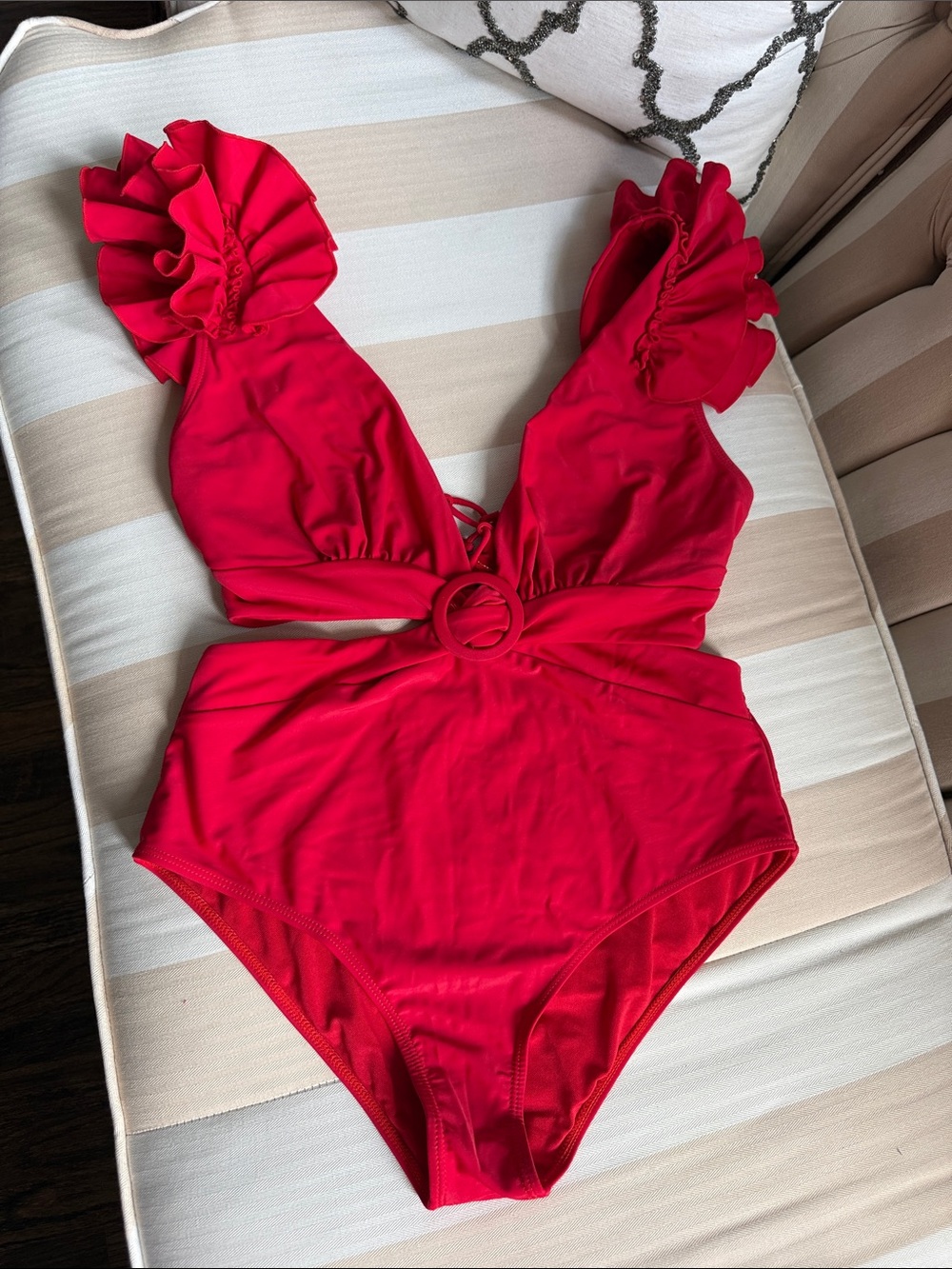 Ruffled One-Piece Swimsuit + Skirt in Bright Red ❤️